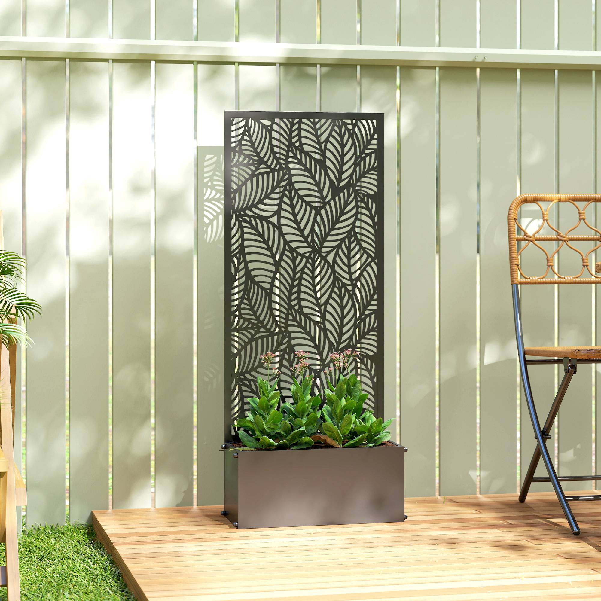 Outsunny - Jardinière avec treillis avec brise-vue - pour plantes grimpantes - métal - 45 x 21,5 x 110 cm - noir - Outsunny - Image 2