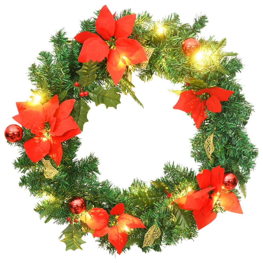 Couronne de Noël - Guirlande de Noël - Décorations De Noël avec lumières LED vert 60 cm PVC-JU11984 - Image 1