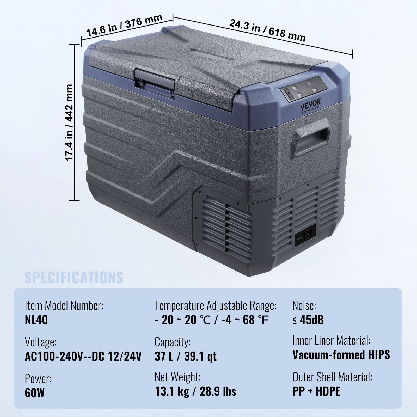 Vevor - VEVOR Refrigerateur portable 37L a compression zone unique -20C a 20C - Image 7