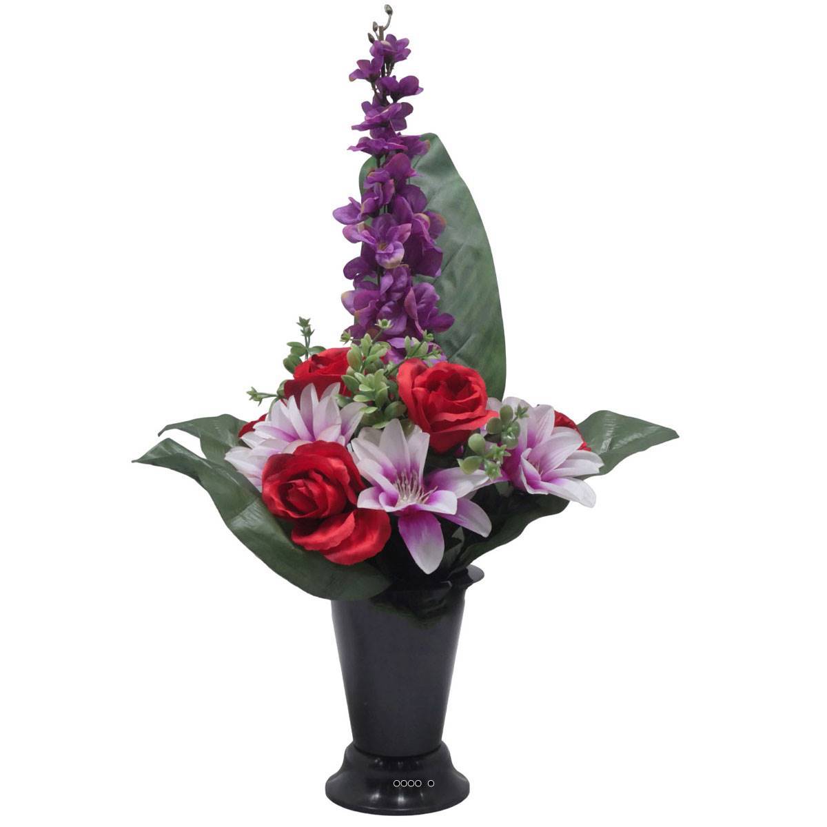 Artificielles - Pot Cone de fleurs artificielles de Rose, Orchidée et delphinium Mauve violet pour la Toussaint - couleur: Mauve violet 330 - Imagen 2