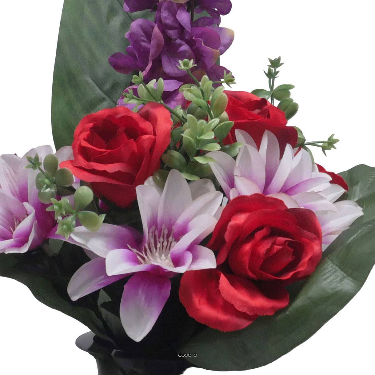 Artificielles - Pot Cone de fleurs artificielles de Rose, Orchidée et delphinium Mauve violet pour la Toussaint - couleur: Mauve violet 330 - Imagen 3