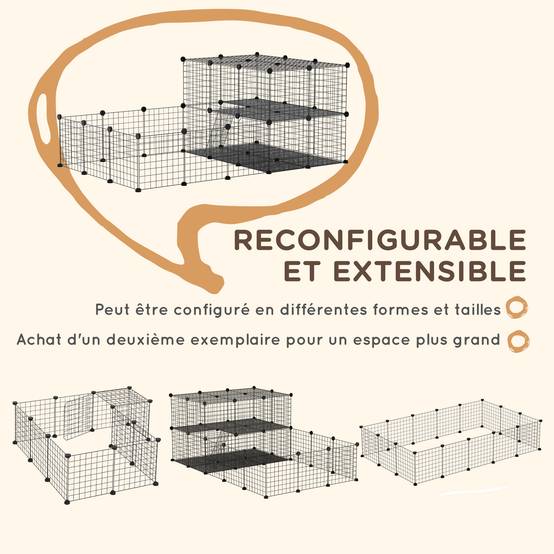 Parc modulable DIY métal 2 niveaux lapins hamsters 45 panneaux noir 175x105x70cm - ComfortXL Outdoor Living - Image 7