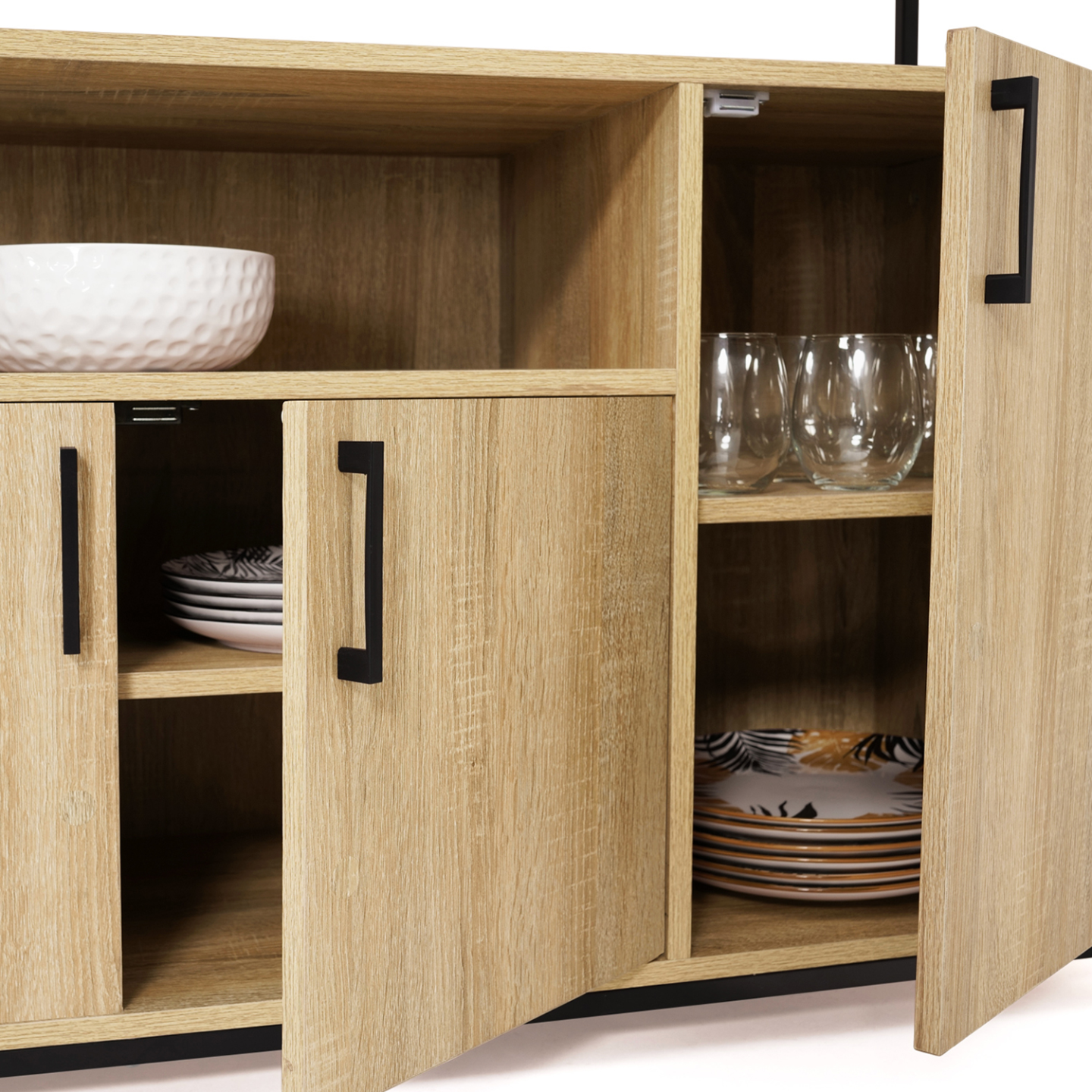 Buffet 140 cm DETROIT 4 portes avec niche design industriel - Image 6
