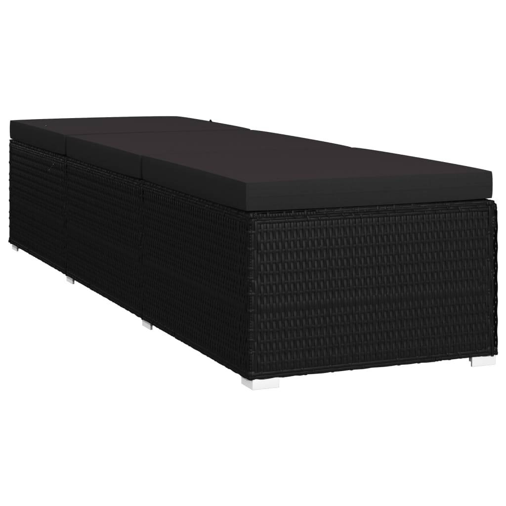 Helloshop26 - Transat chaise longue bain de soleil lit de jardin terrasse meuble d'extérieur avec coussin et table à thé résine tressée noir - Imagen 3