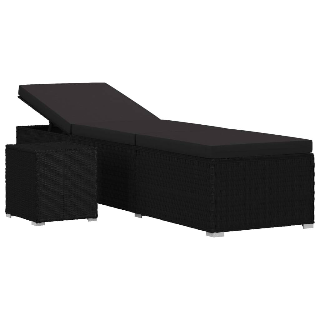 Helloshop26 - Transat chaise longue bain de soleil lit de jardin terrasse meuble d'extérieur avec coussin et table à thé résine tressée noir - Imagen 1