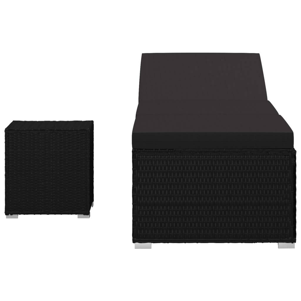Helloshop26 - Transat chaise longue bain de soleil lit de jardin terrasse meuble d'extérieur avec coussin et table à thé résine tressée noir - Imagen 2