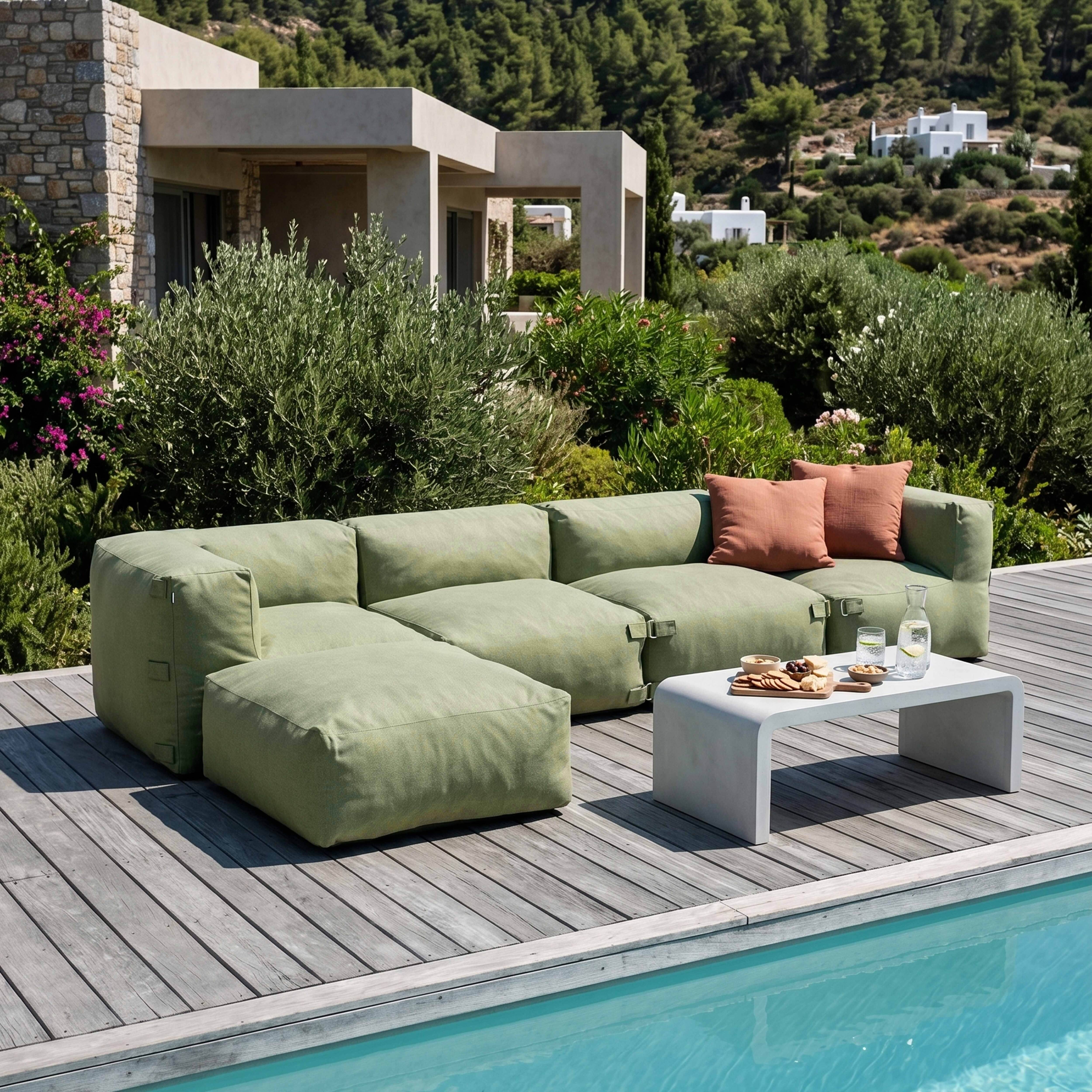 Oviala - Canapé d'angle de jardin modulable 5 places vert cactus Mixi - Oviala - Imagen 1