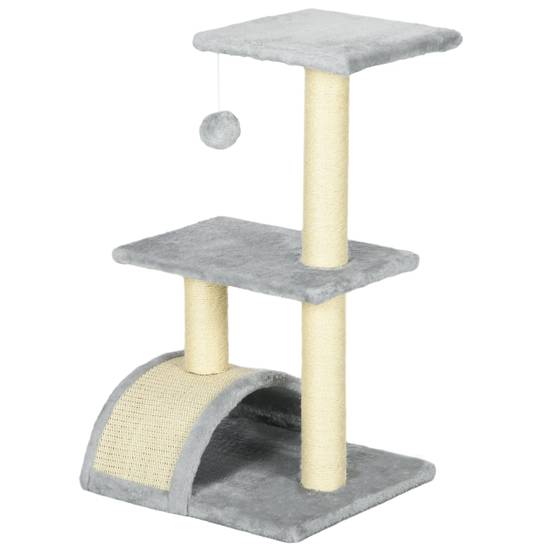Arbre à chat 72 cm avec balles en peluche, poteaux en sisal, plateforme et griffoir, gris clair - Image 1