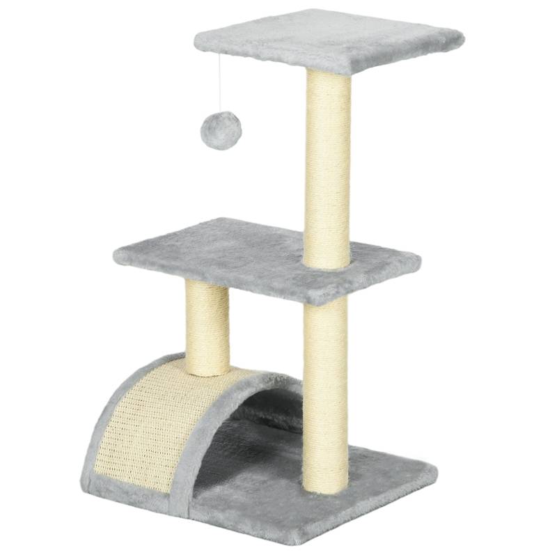 Arbre à chat 72 cm avec balles en peluche, poteaux en sisal, plateforme et griffoir, gris clair - Image 1