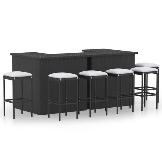 Helloshop26 - Meuble de bar de jardin 8 pièces avec coussins résine tressée noir - Image 1
