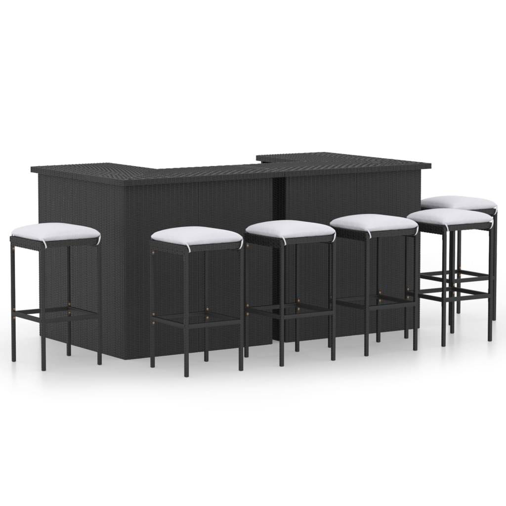 Helloshop26 - Meuble de bar de jardin 8 pièces avec coussins résine tressée noir - Image 1