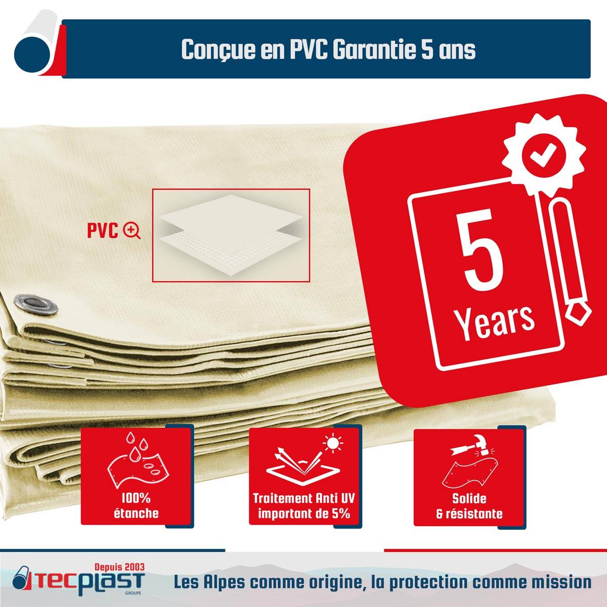Tecplast - Toile Pergola Blanc Crème 2,5x3 m LP506PR - Garantie 5 ans - Bâche Pergola ou Tonnelle étanche en PVC pour terrasse TECPLAST - Imagen 2