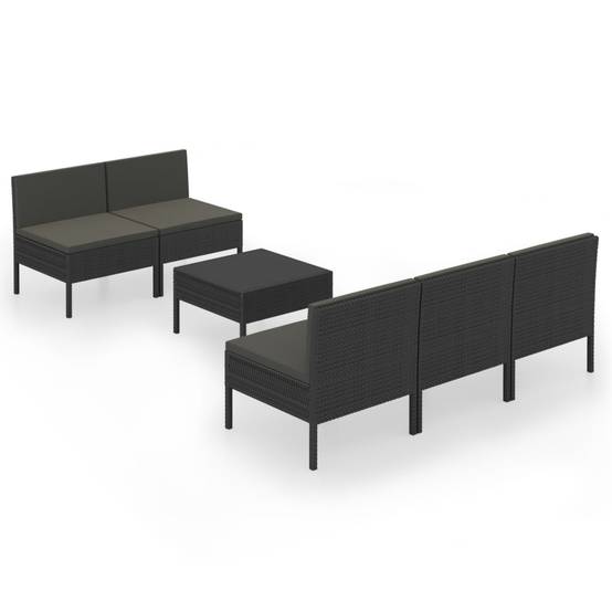 Helloshop26 - Salon de jardin meuble d'extérieur ensemble de mobilier 6 pièces avec coussins résine tressée noir - Imagen 1