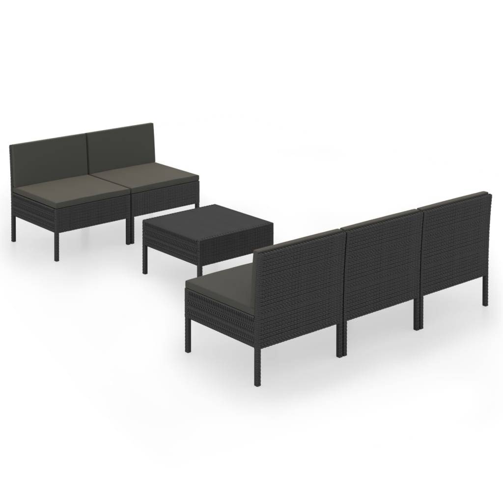 Helloshop26 - Salon de jardin meuble d'extérieur ensemble de mobilier 6 pièces avec coussins résine tressée noir - Imagen 1