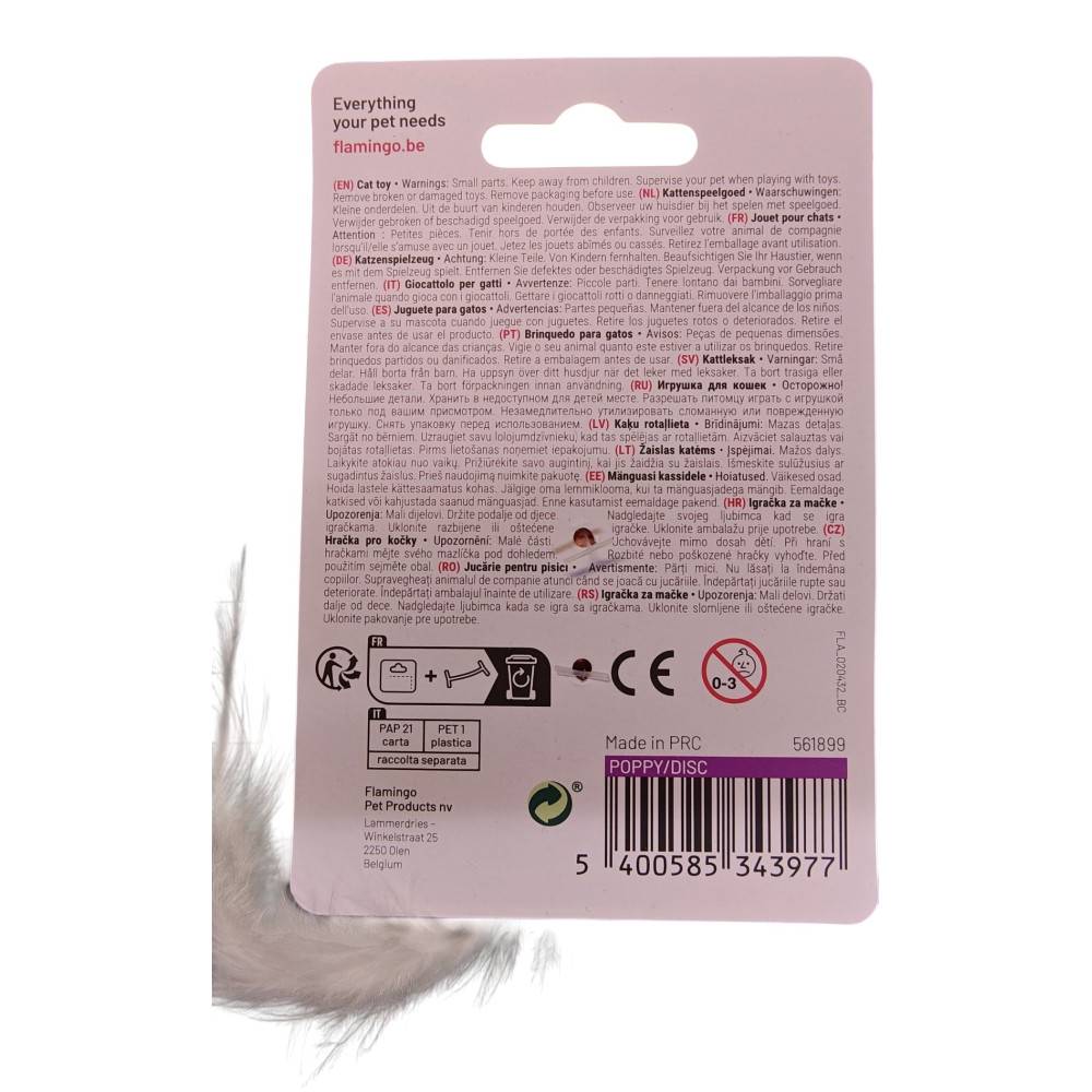 Jouet pour chat Poppy Disque plume , vert ou rose ou jaune, 15 cm. - Image 8