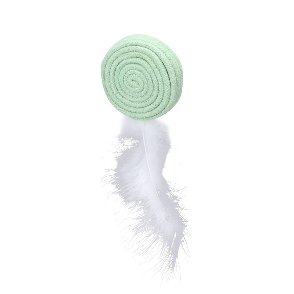 Jouet pour chat Poppy Disque plume , vert ou rose ou jaune, 15 cm. - Image 2
