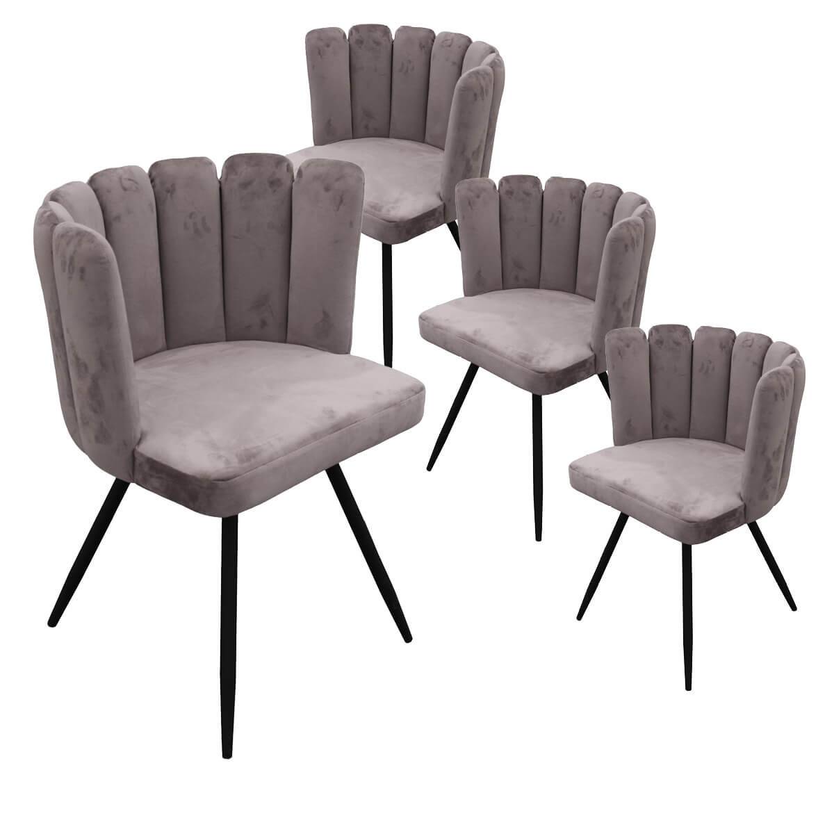 Lot de 4 Chaises Velours Gris - CHARLOTTE - Image 1
