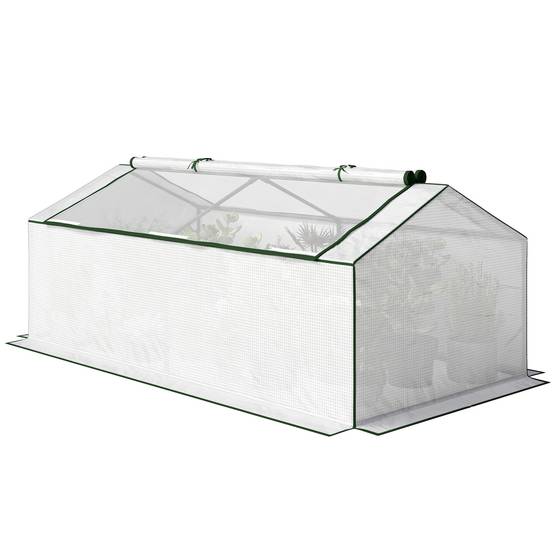 Sans Marque - Mini Serre de Jardin à Toit Pointu, Fenêtre avec Moustiquaire Intégrée, Métal Thermolaqué, 180 x 90 x 70 cm, Blanc - Image 2