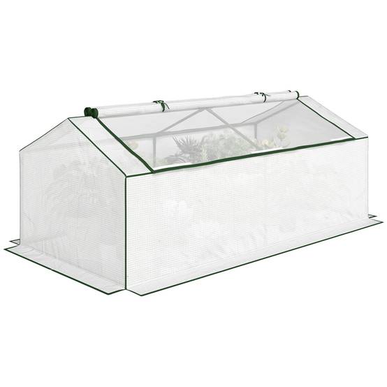 Sans Marque - Mini Serre de Jardin à Toit Pointu, Fenêtre avec Moustiquaire Intégrée, Métal Thermolaqué, 180 x 90 x 70 cm, Blanc - Image 1