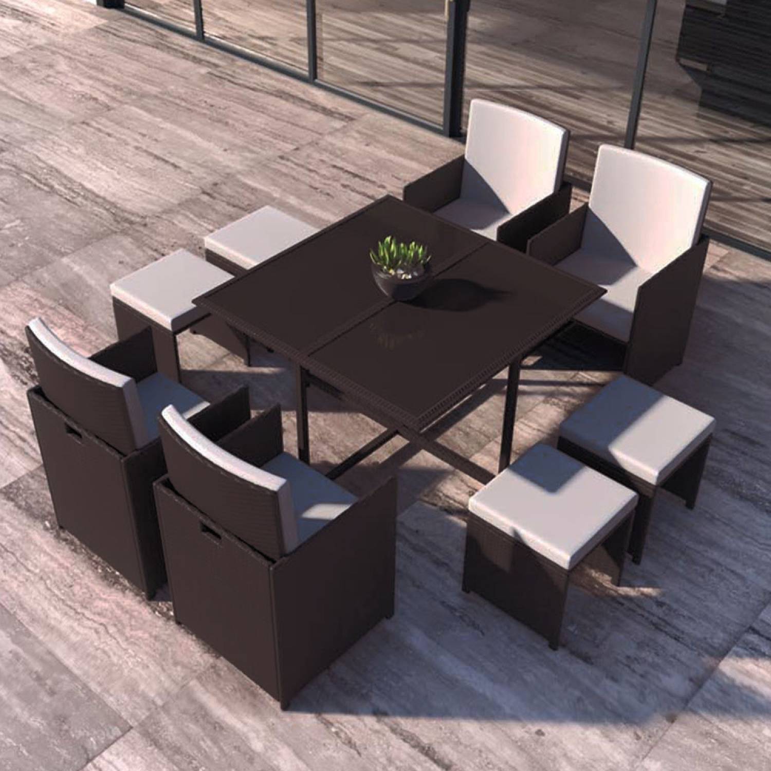 Salon de jardin encastrable Marron-Blanc 8 places FLORIDA Concept Usine - Image 2