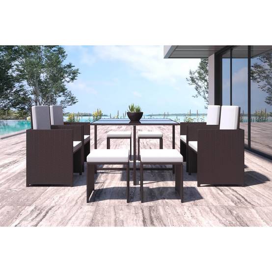 Salon de jardin encastrable Marron-Blanc 8 places FLORIDA Concept Usine - Image 3