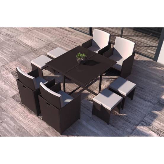 Salon de jardin encastrable Marron-Blanc 8 places FLORIDA Concept Usine - Image 5