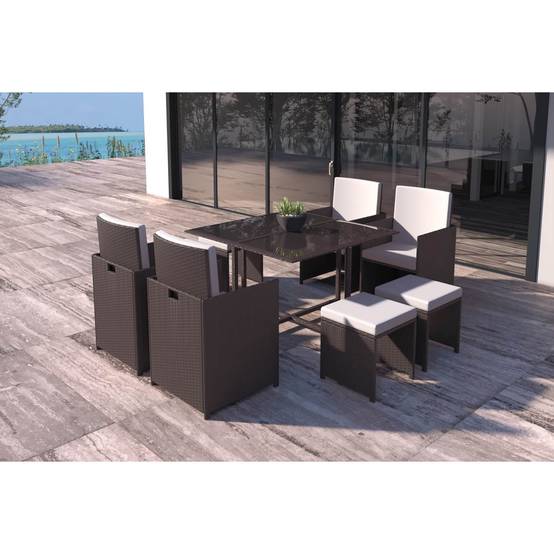 Salon de jardin encastrable Marron-Blanc 8 places FLORIDA Concept Usine - Image 4
