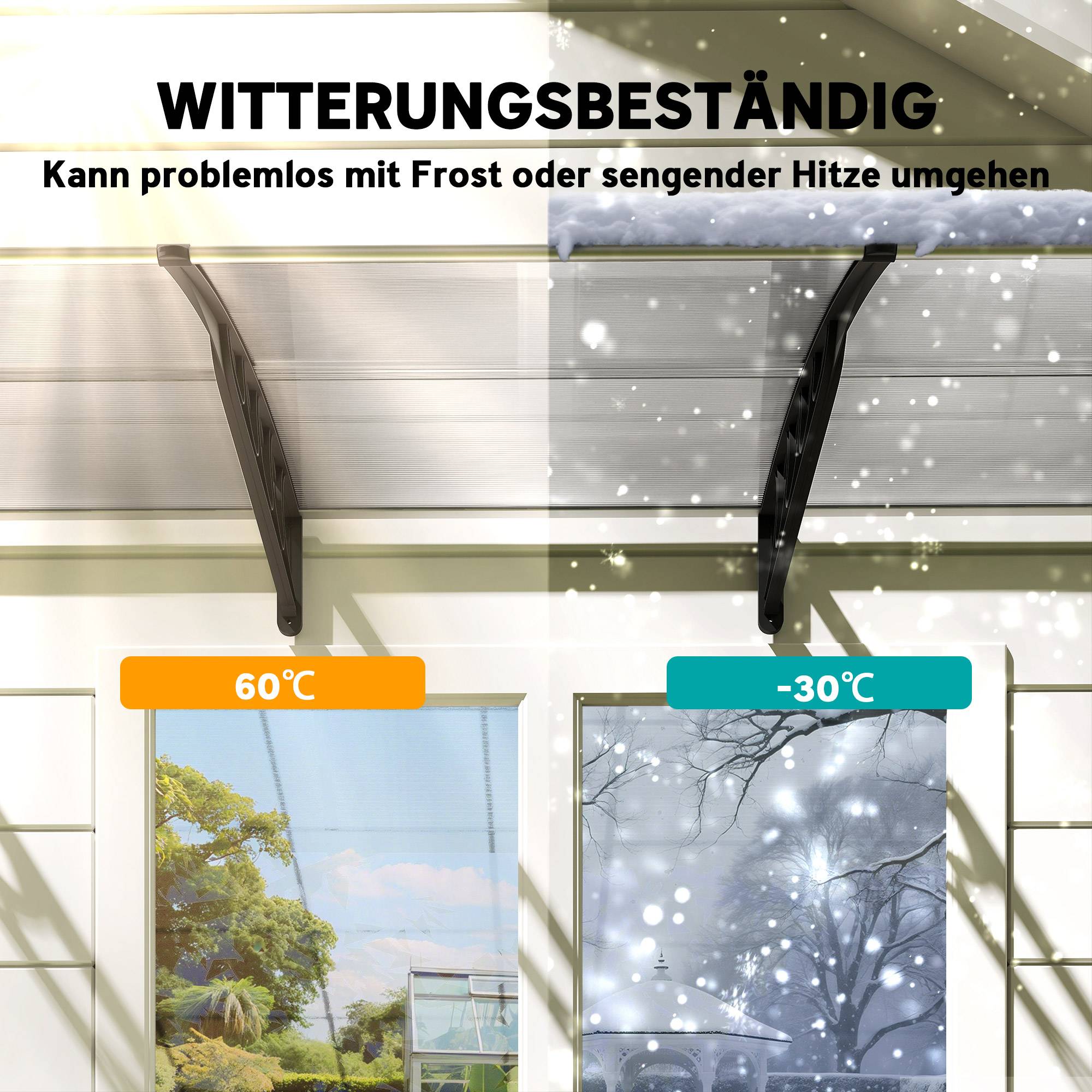 ComfortXL - Marquise de porte polycarbonate aluminium 303 x 96 x 27 cm transparent noir pour entrée protection pluie UV - Image 6