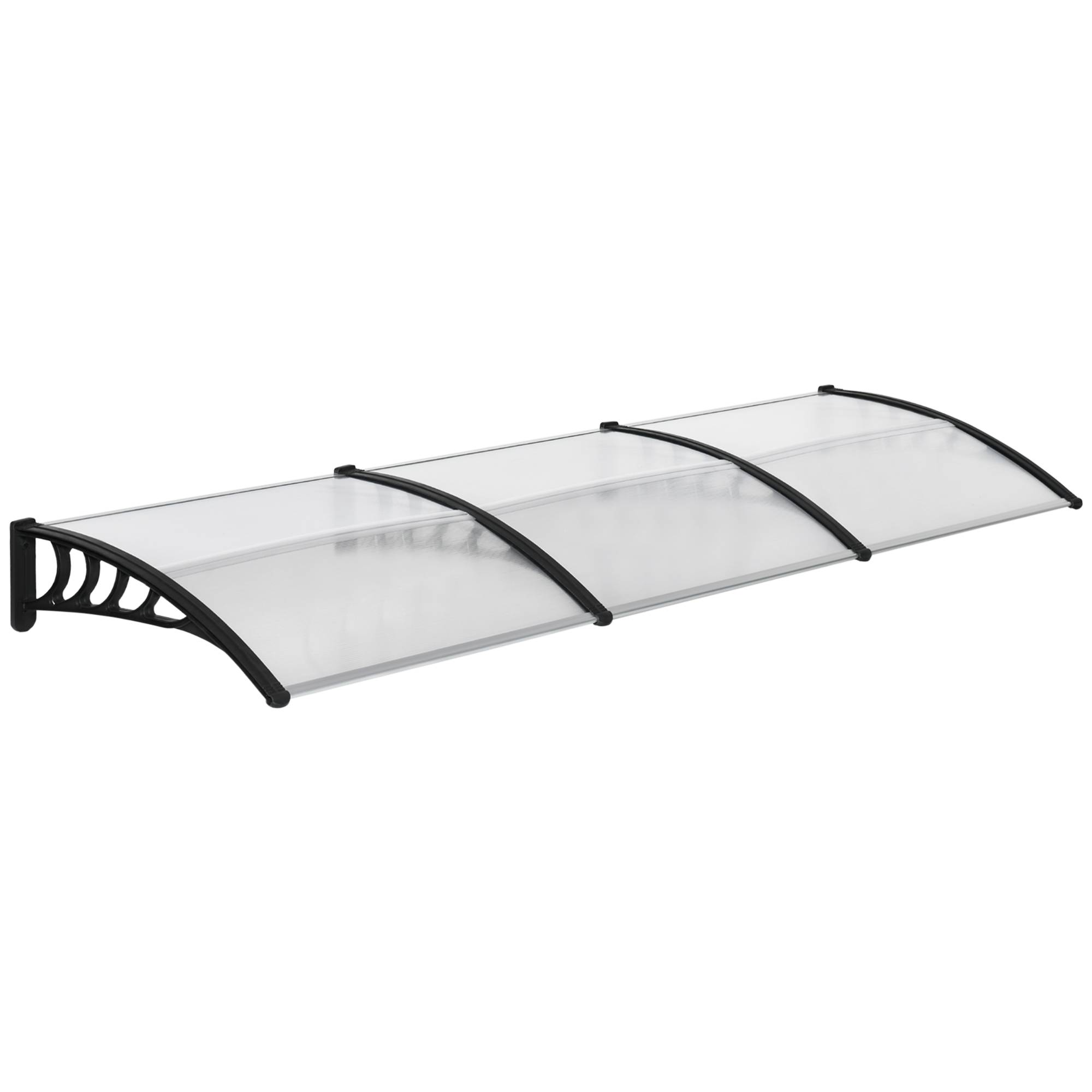 ComfortXL - Marquise de porte polycarbonate aluminium 303 x 96 x 27 cm transparent noir pour entrée protection pluie UV - Image 10