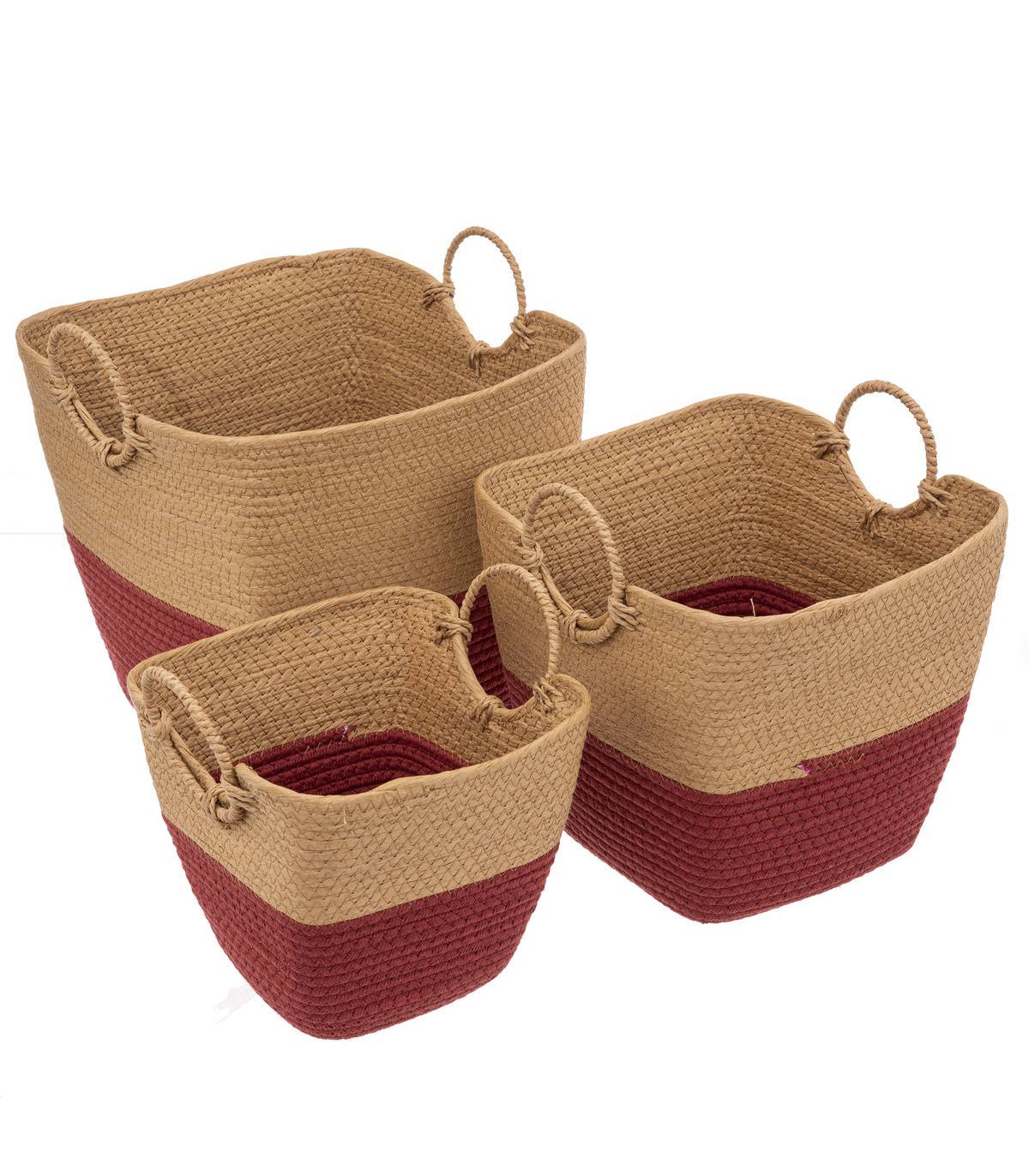 Lot de 3 Paniers de rangement Beige et Terre de Sienne - Imagen 1