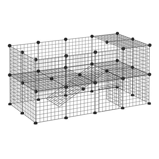 Enclos intérieur métal pour petits rongeurs parc modulable 36 panneaux 146x73x73cm noir - ComfortXL Outdoor Living - Image 1