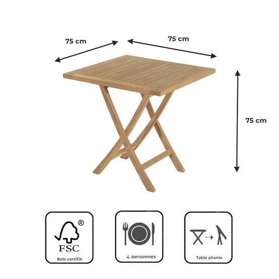 Table pliante carrée en teck massif Gap 75 cm - TECK'Attitude - Imagen 9