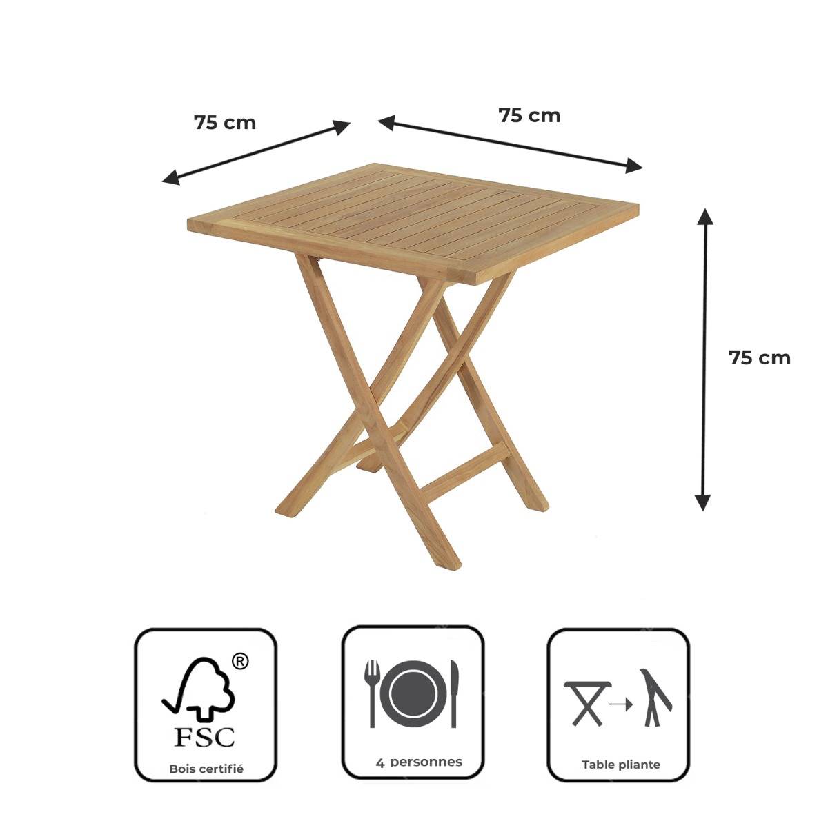 Table pliante carrée en teck massif Gap 75 cm - TECK'Attitude - Imagen 9
