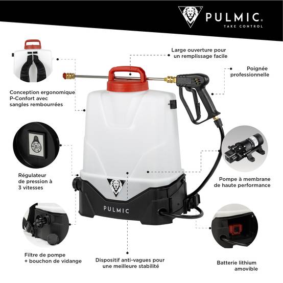 PULMIC Pulvérisateur Électrique Spécial Toiture et Nettoyage, 7 Bars Projette à 10m avec Lance en Acier INOX,Batterie Lithium 18V - Image 3