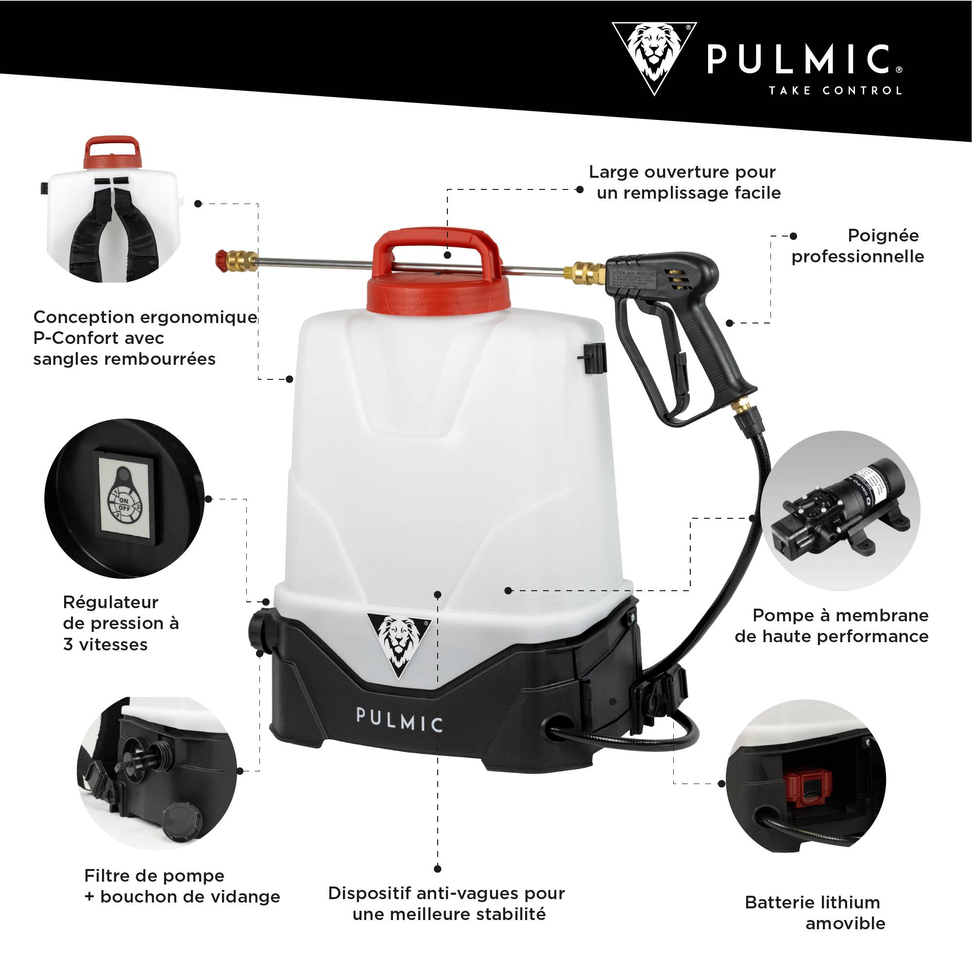 PULMIC Pulvérisateur Électrique Spécial Toiture et Nettoyage, 7 Bars Projette à 10m avec Lance en Acier INOX,Batterie Lithium 18V - Image 3
