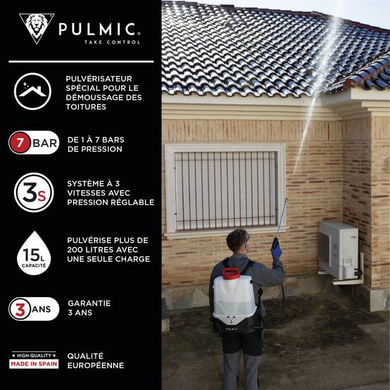 PULMIC Pulvérisateur Électrique Spécial Toiture et Nettoyage, 7 Bars Projette à 10m avec Lance en Acier INOX,Batterie Lithium 18V - Image 2