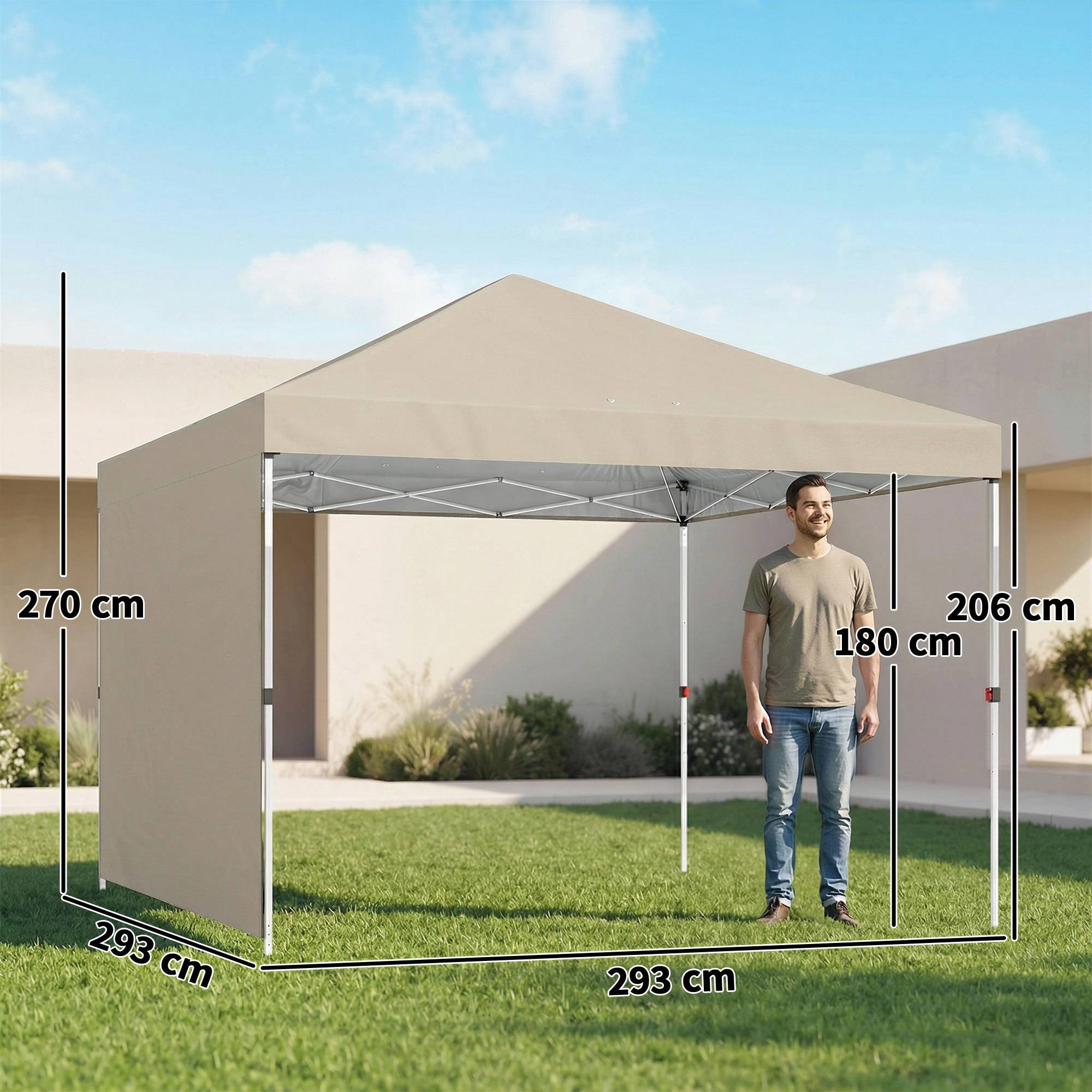 Sans Marque - Tonnelle pliante 3x3m avec paroi latérale, métal et toile Oxford, beige - Image 5