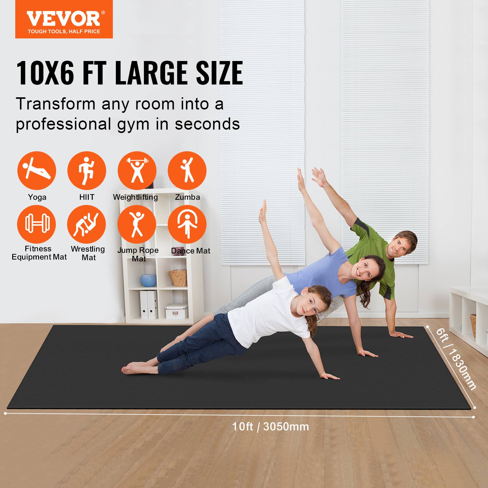Vevor - VEVOR Tapis de yoga antidérapant tapis d'entraînement 3050 x 1830 mm pilates - Image 2