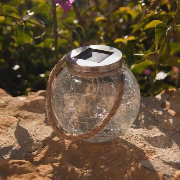 Lumisky - Lot de 2 boules solaires - LUMISKY - CRACK BALL CORD - H13 cm - Verre craquelé a poser - Poignée corde micro - LED blanc chaud - Image 3