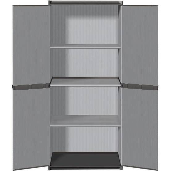 Armoire de rangement haute en résine TOOD 3 tablettes - 2 portes grises, cadenassables, 68 x 39,5 x 168 cm - Image 1