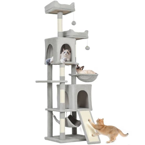 Arbre à chat sisal et tissu gris clair 48 x 40 x 177 cm - PANGIVO - Image 1