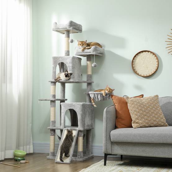 Arbre à chat sisal et tissu gris clair 48 x 40 x 177 cm - PANGIVO - Image 3