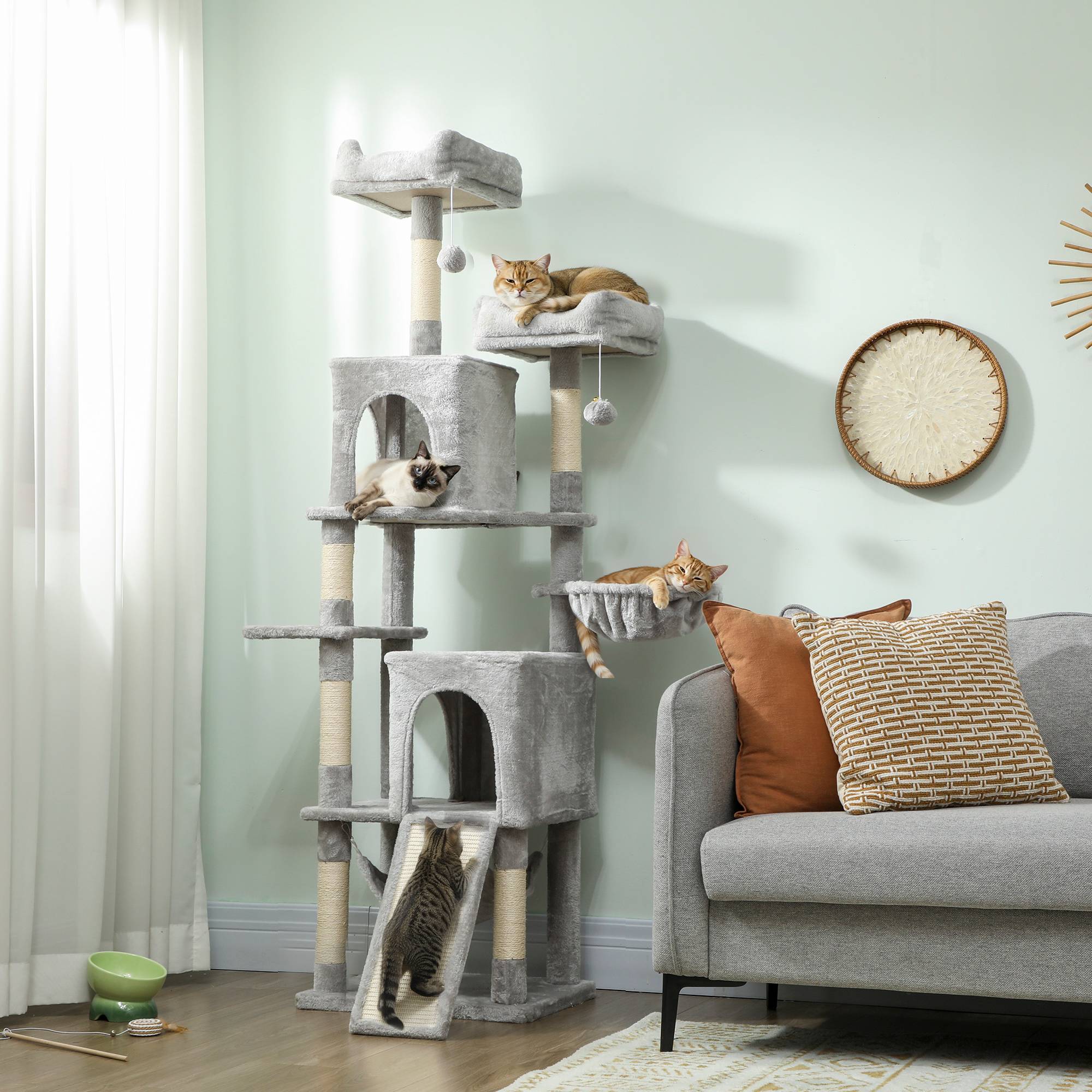 Arbre à chat sisal et tissu gris clair 48 x 40 x 177 cm - PANGIVO - Image 3