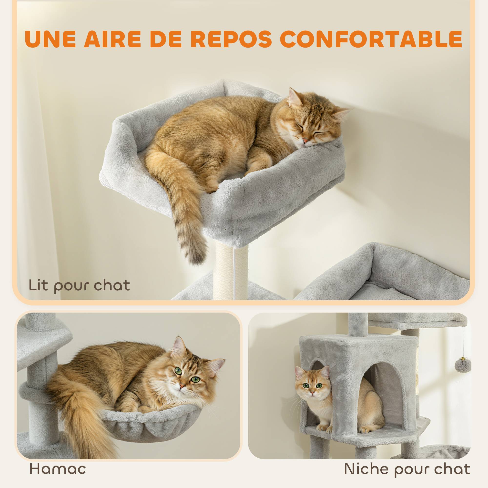 Arbre à chat sisal et tissu gris clair 48 x 40 x 177 cm - PANGIVO - Image 7