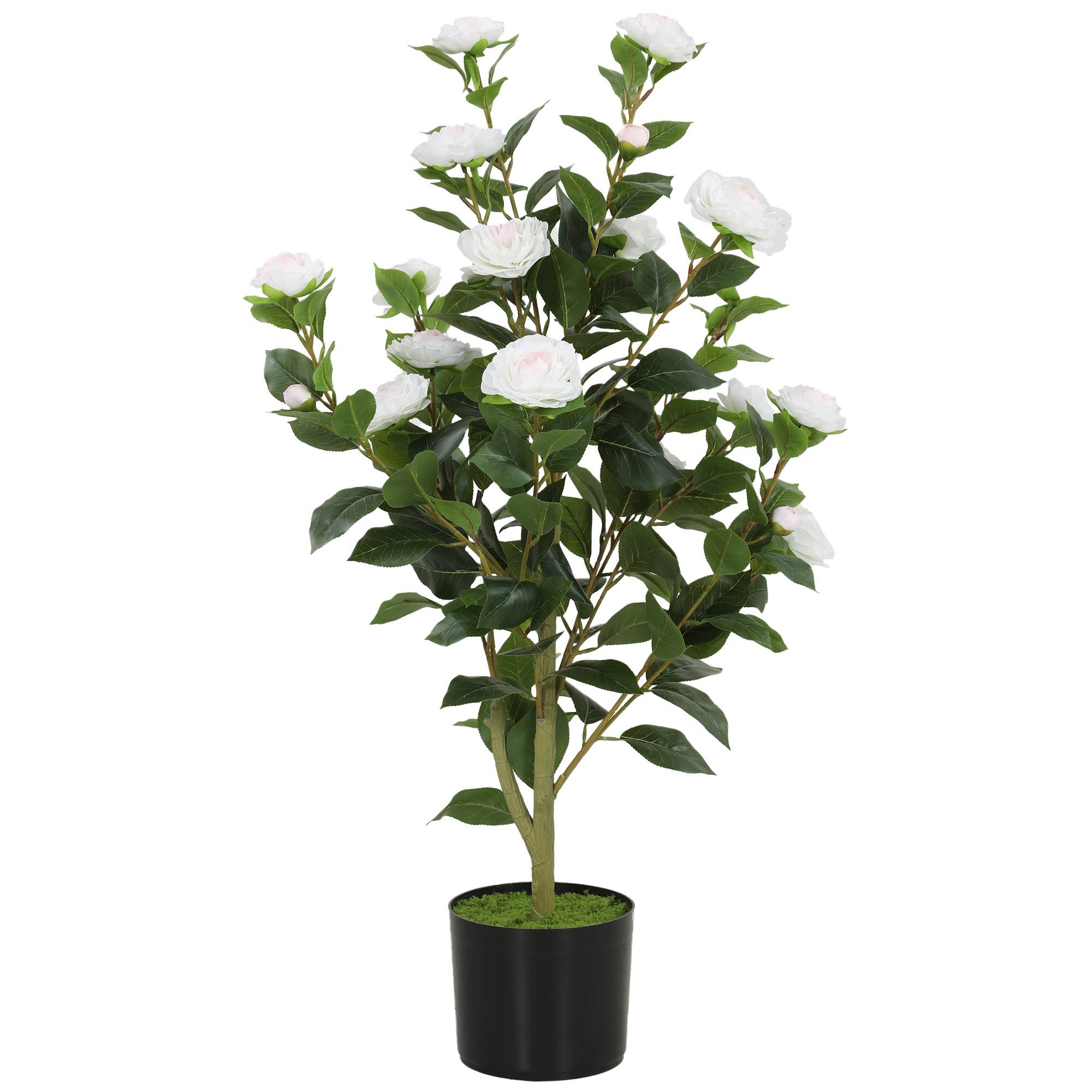 Sans Marque - Camélia artificiel fleurs réalistes 176 feuilles PEVA pot PP ciment noir blanc - Image 1