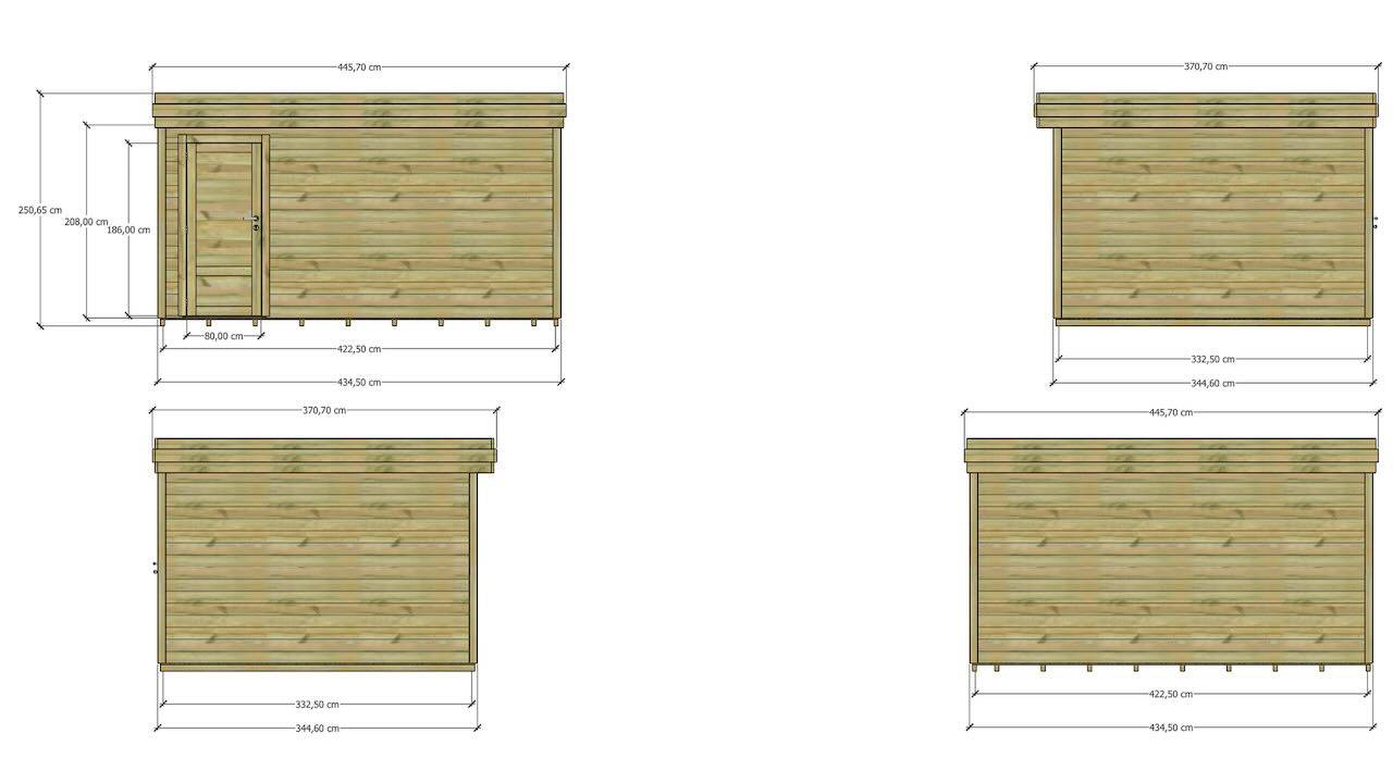 ABRI DE JARDIN bois autoclave 27mm - 4,34x3,44m / 15m2 - Bac acier - Plancher bois - Image 4