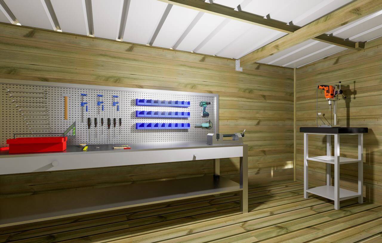 ABRI DE JARDIN bois autoclave 27mm - 4,34x3,44m / 15m2 - Bac acier - Plancher bois - Image 3