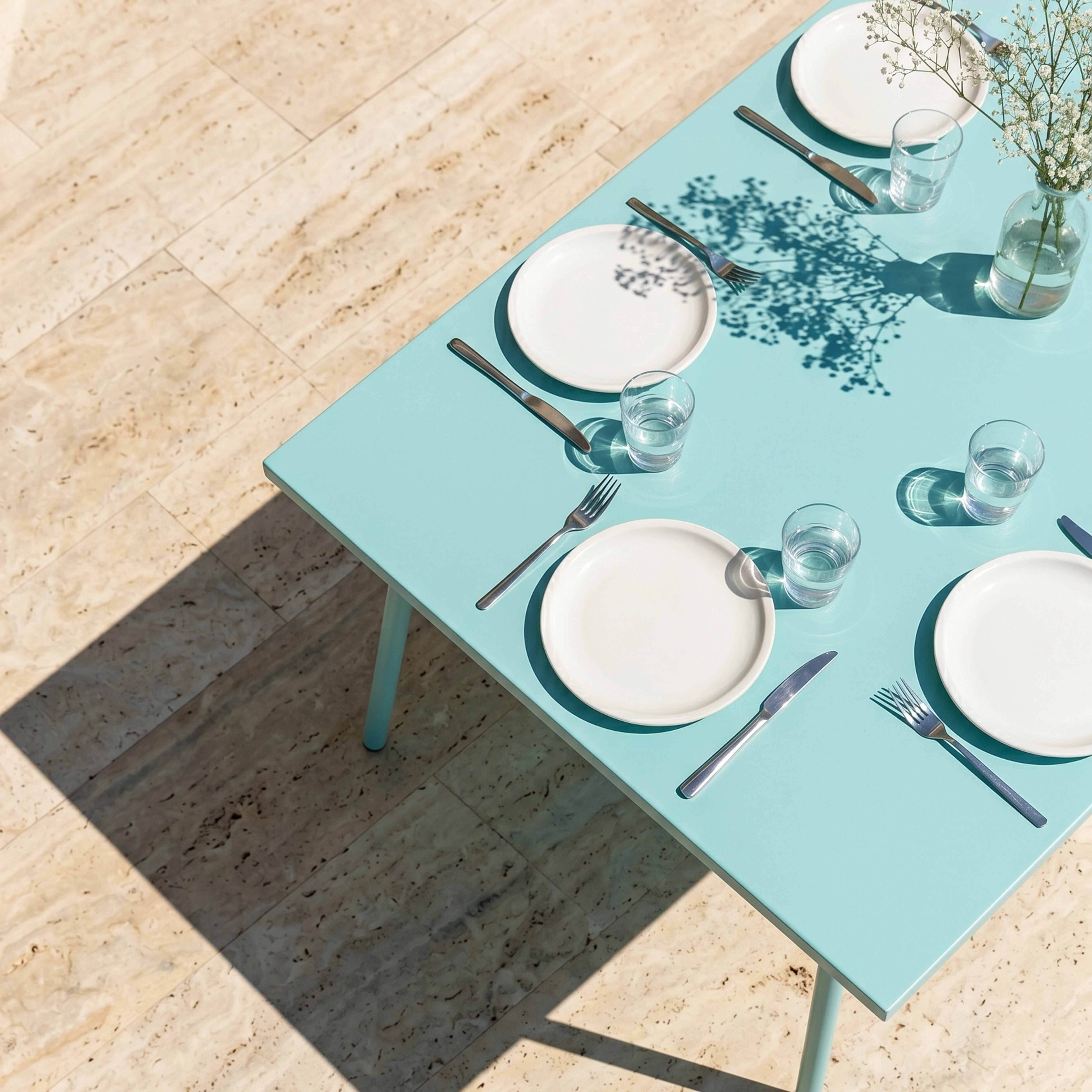 Oviala - Table de jardin rectangulaire en métal 8 places 180 cm turquoise Palavas - Oviala - Imagen 4