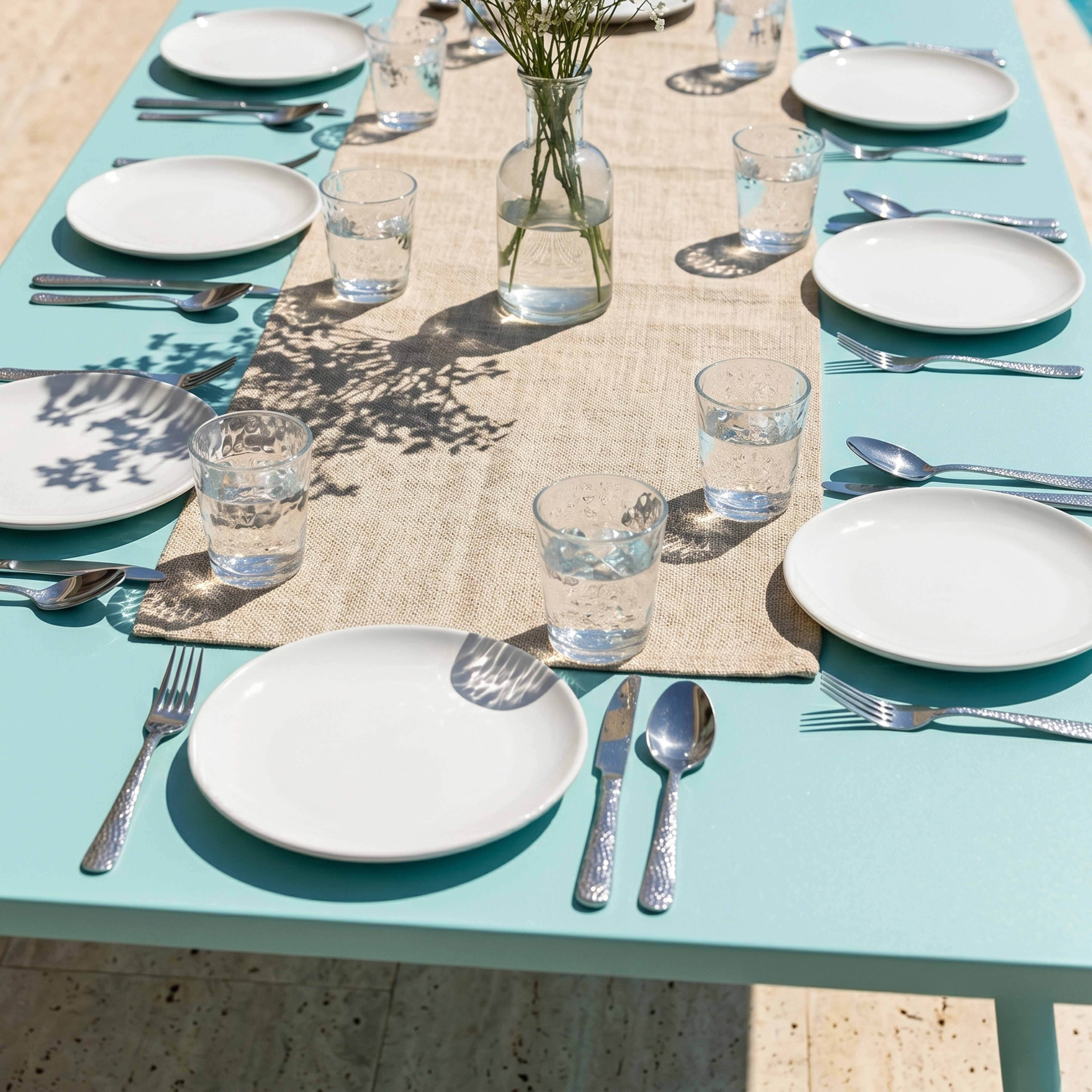 Oviala - Table de jardin rectangulaire en métal 8 places 180 cm turquoise Palavas - Oviala - Imagen 3