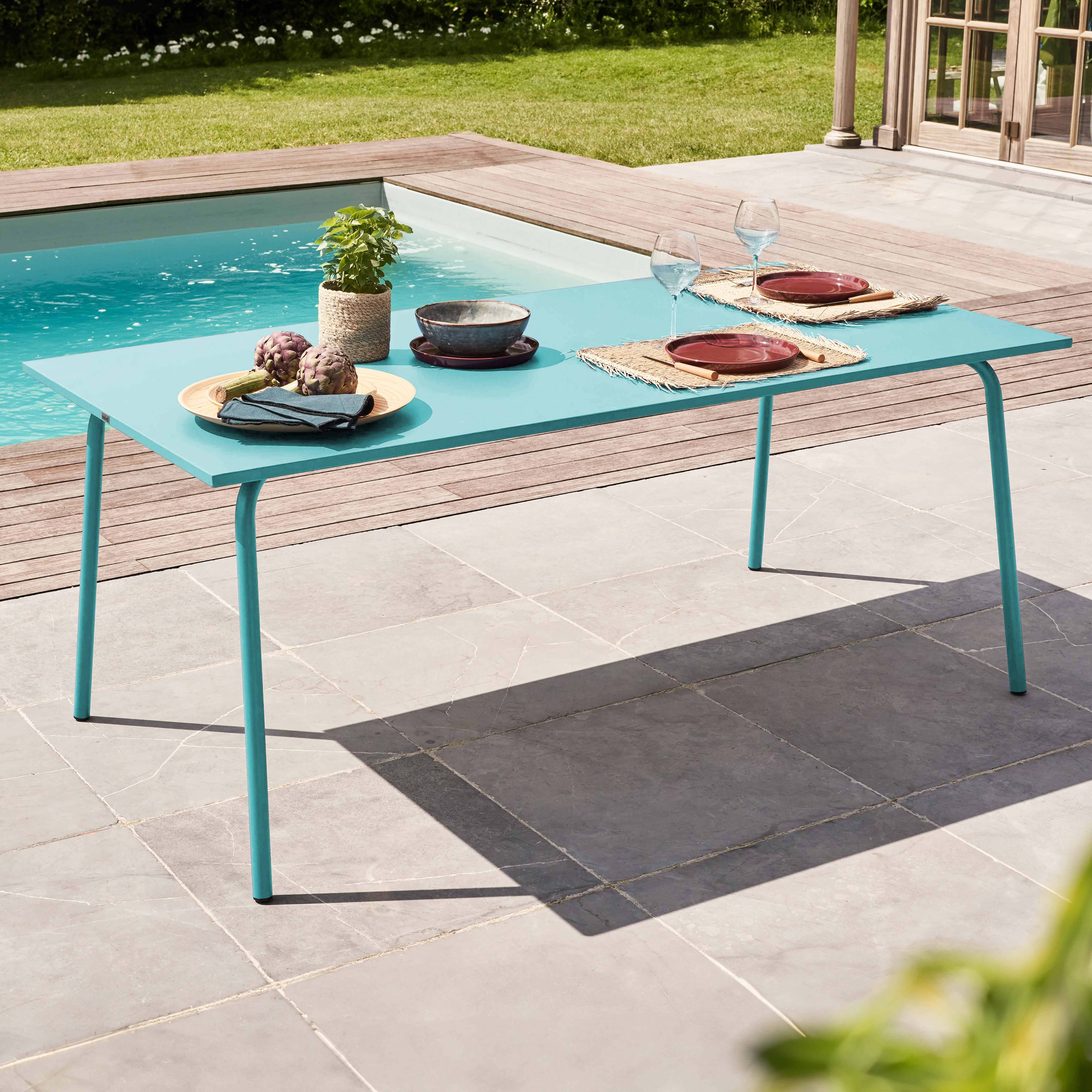 Oviala - Table de jardin rectangulaire en métal 8 places 180 cm turquoise Palavas - Oviala - Image 2